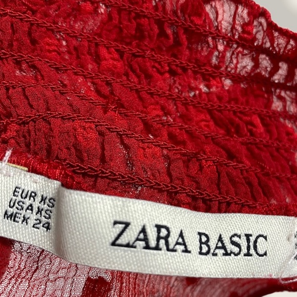 Zara Red Embellished High Collar Peplum Blouse - Picture 5 of 7